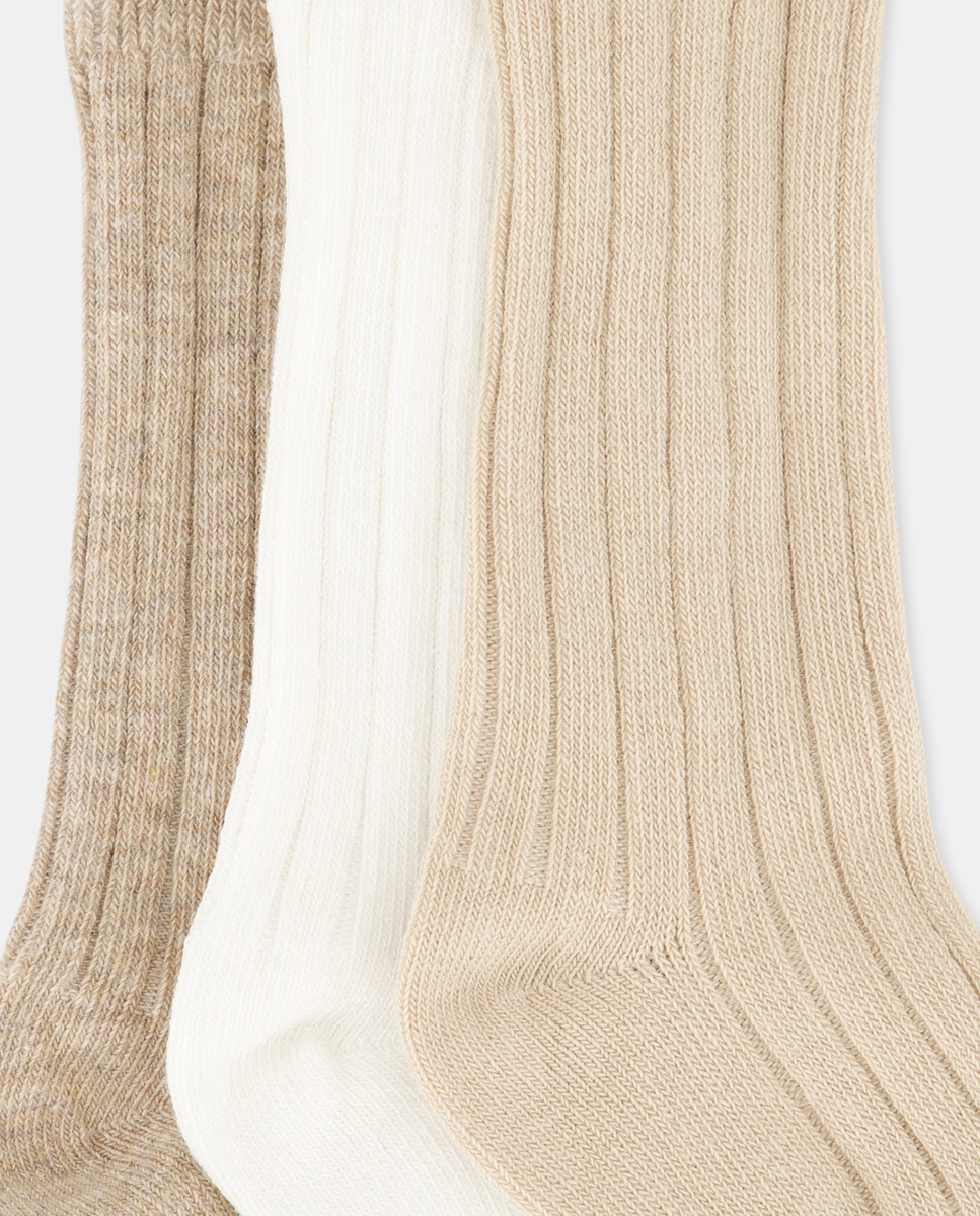 Pack 3 calcetines altos canalé de bebé niño - Cotton Juice - Beige Beige-3