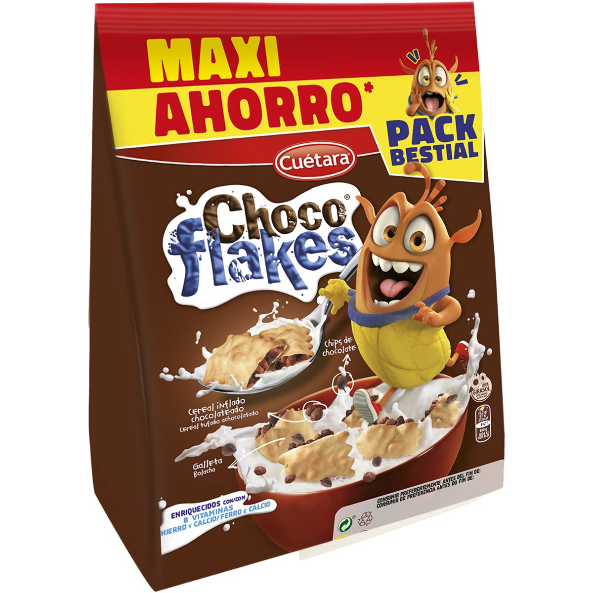 Galletas rellenas de chips de chocolate pack bestial paquete 650 g - Cuetara Choco Flakes