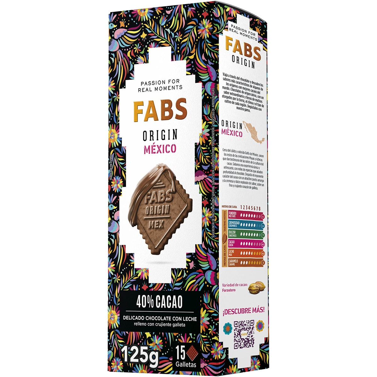 Origin México galletas con chocolate con leche 40% cacao 18 unidades paquete 125 g - Fabs