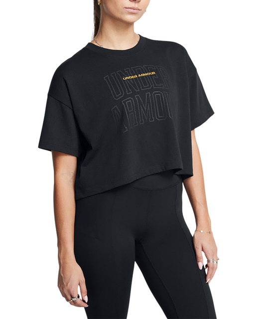 Imagen 0 de Camiseta de mujer Ua W Varsity Mix Hw Ss Crop-Blk Under Armour