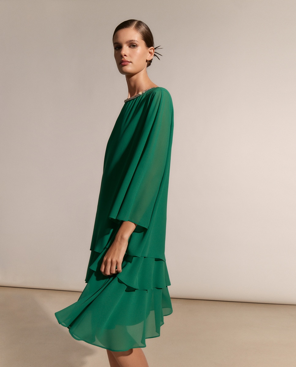 Vestido curto de manga 3/4 Verde-2