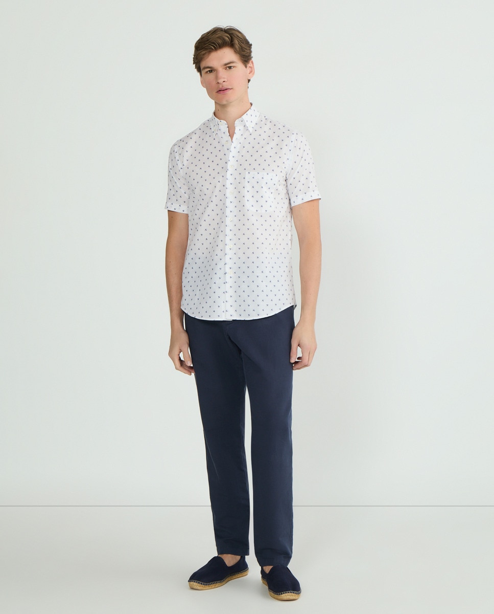 Camisa Estampada com Manga Curta Branco-3