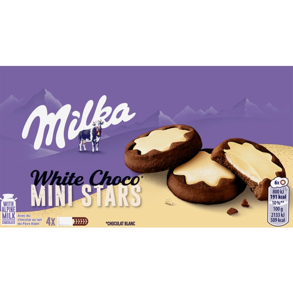 Bolachas de Chocolate com Chocolate Branco Mini Estrelas embalagem 150 g