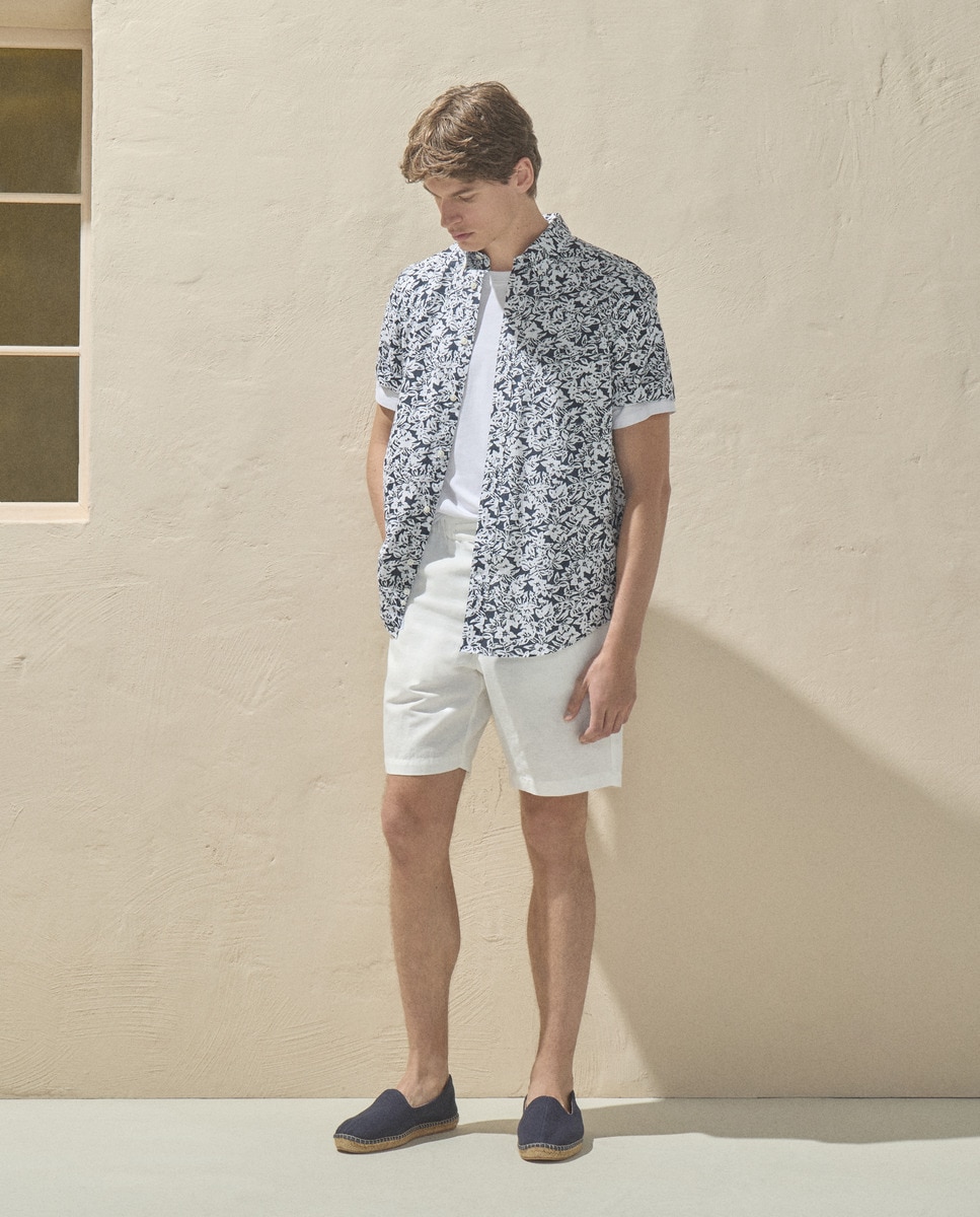 Bermudas Regular de Linho de Algodão Branco-1