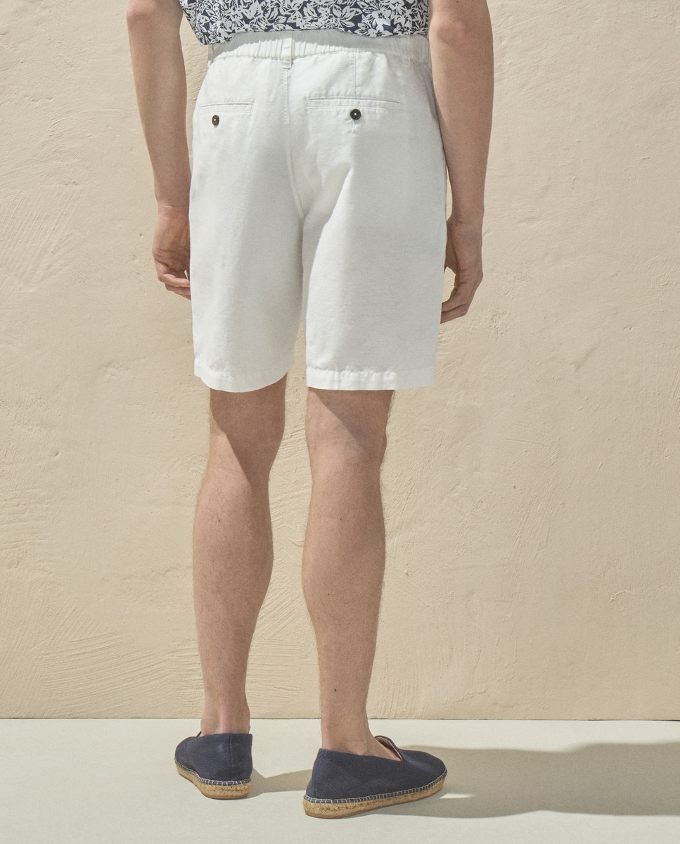 Bermudas Regular de Linho de Algodão Branco-3
