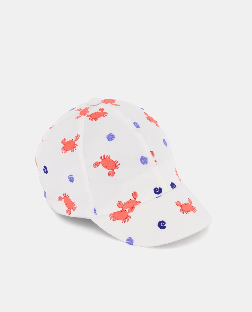 Boné de Bebé com Estampado de Caranguejos Branco-1
