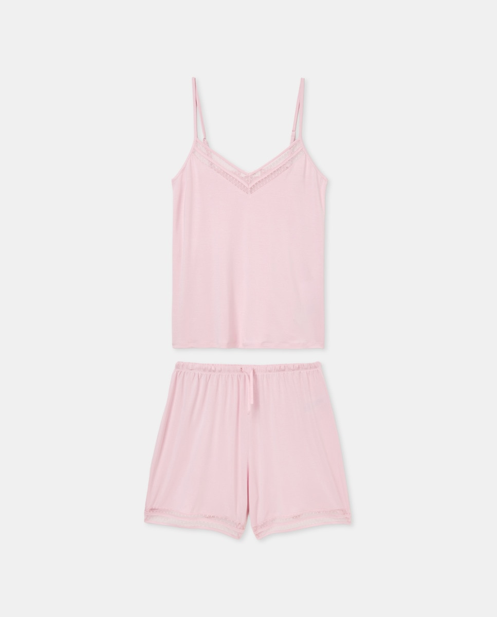 Pijama de Alças com Decote em Bico Tull Rosa-claro-3