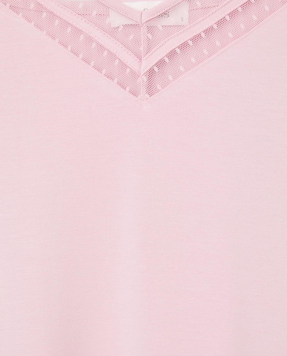 Pijama de Alças com Decote em Bico Tull Rosa-claro-4