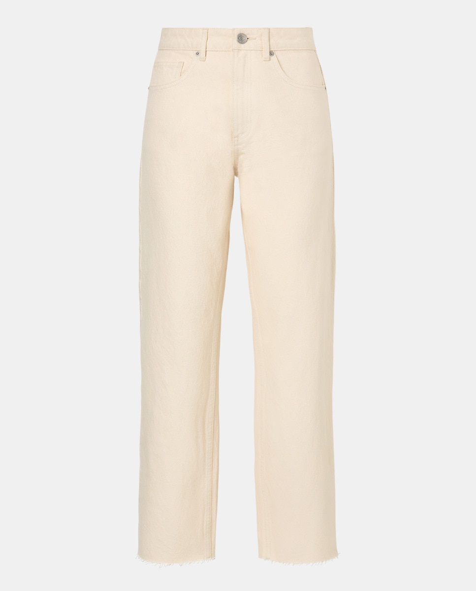 Pantalón straight cropped de sarga de mujer 730 Camel-4