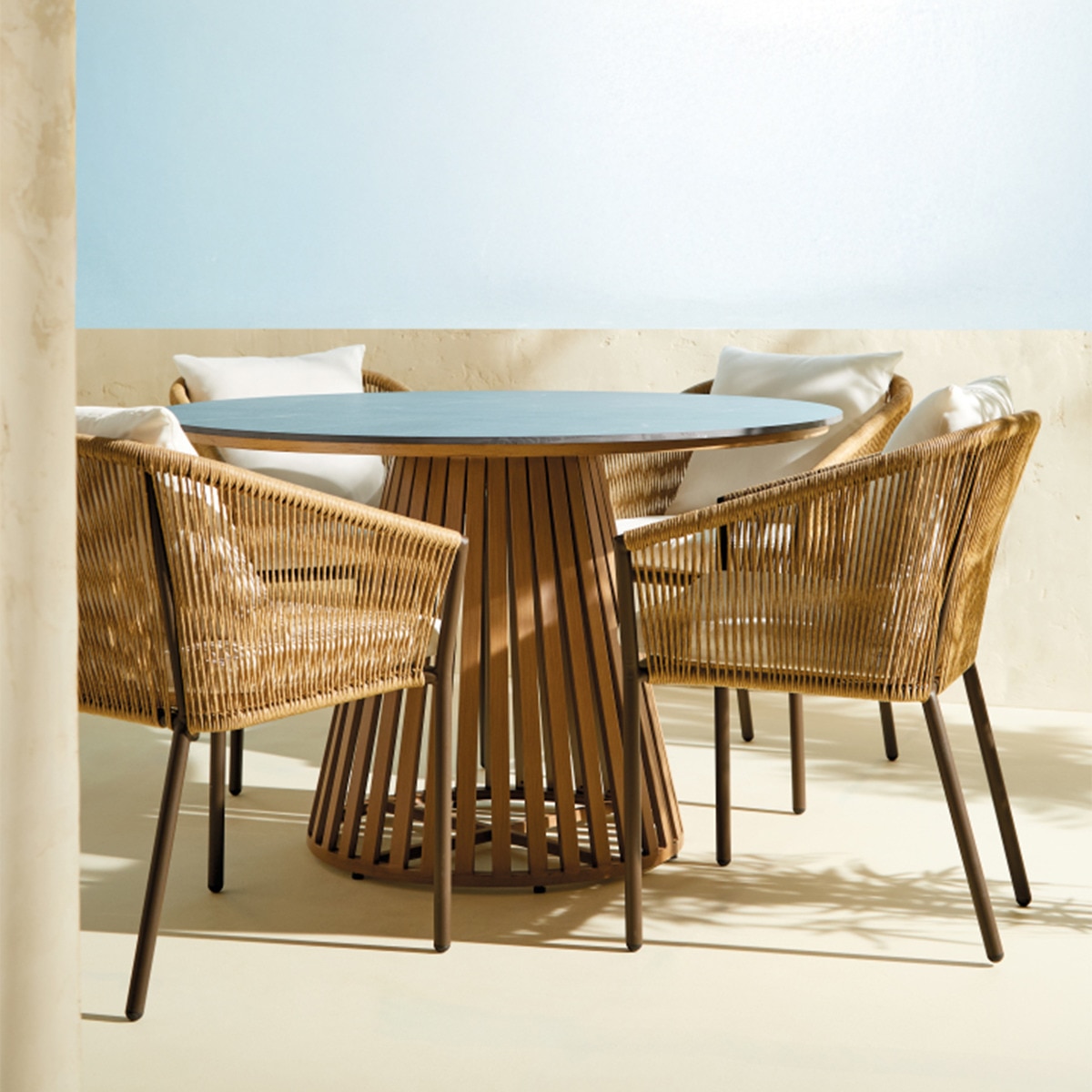 Mesa de Refeições de Jardim Redonda Paros Antracite/Natural-1