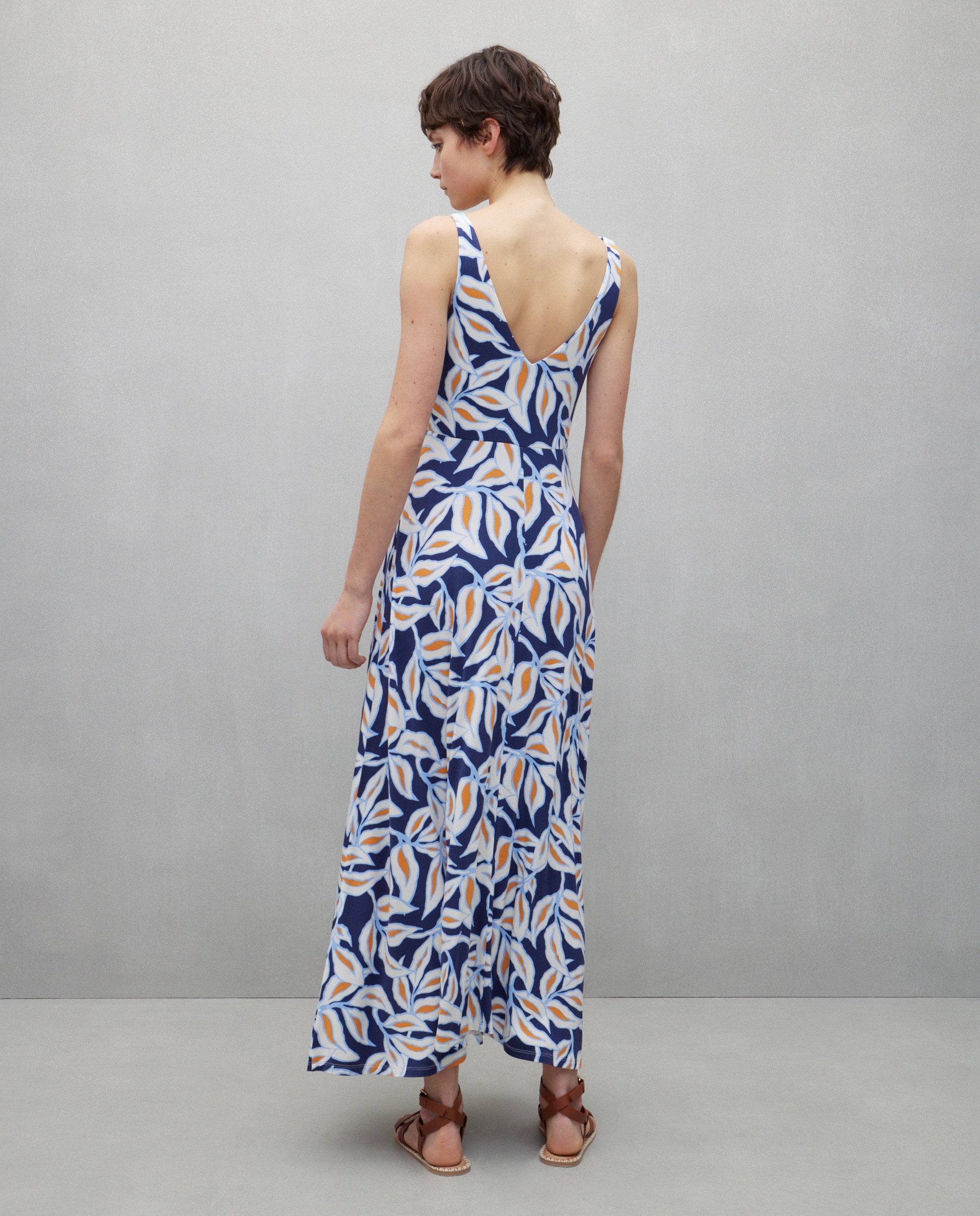 Vestido sem mangas e com decote em bico Laranja-3