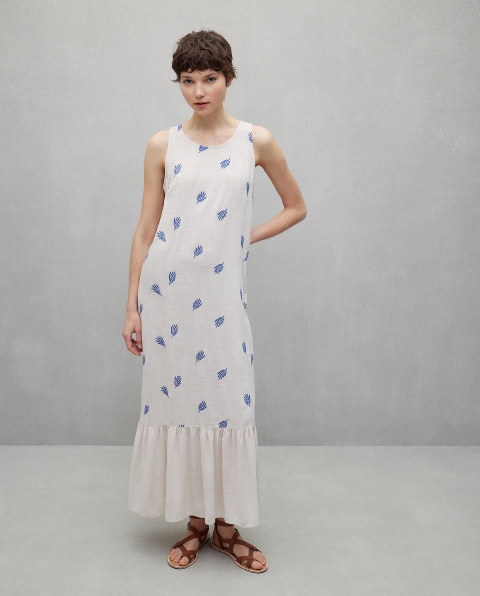 Vestido sem Mangas Bordado Bege-1
