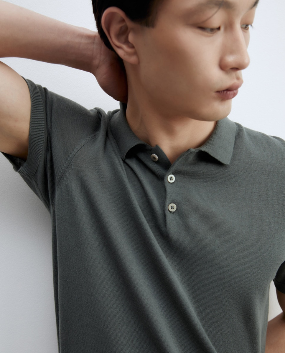 Camisola de malha com colarinho de pólo Verde-3