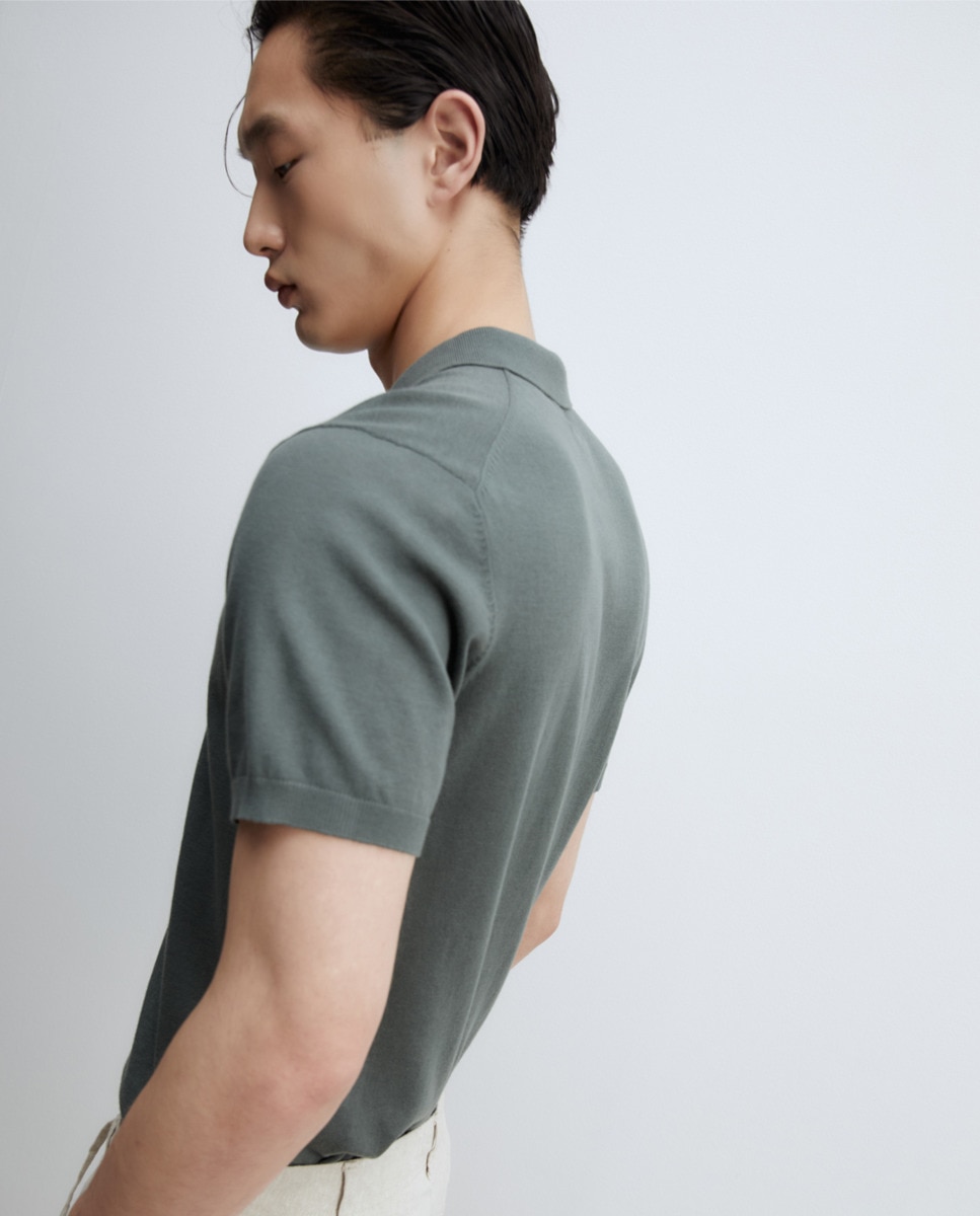 Camisola de malha com colarinho de pólo Verde-5