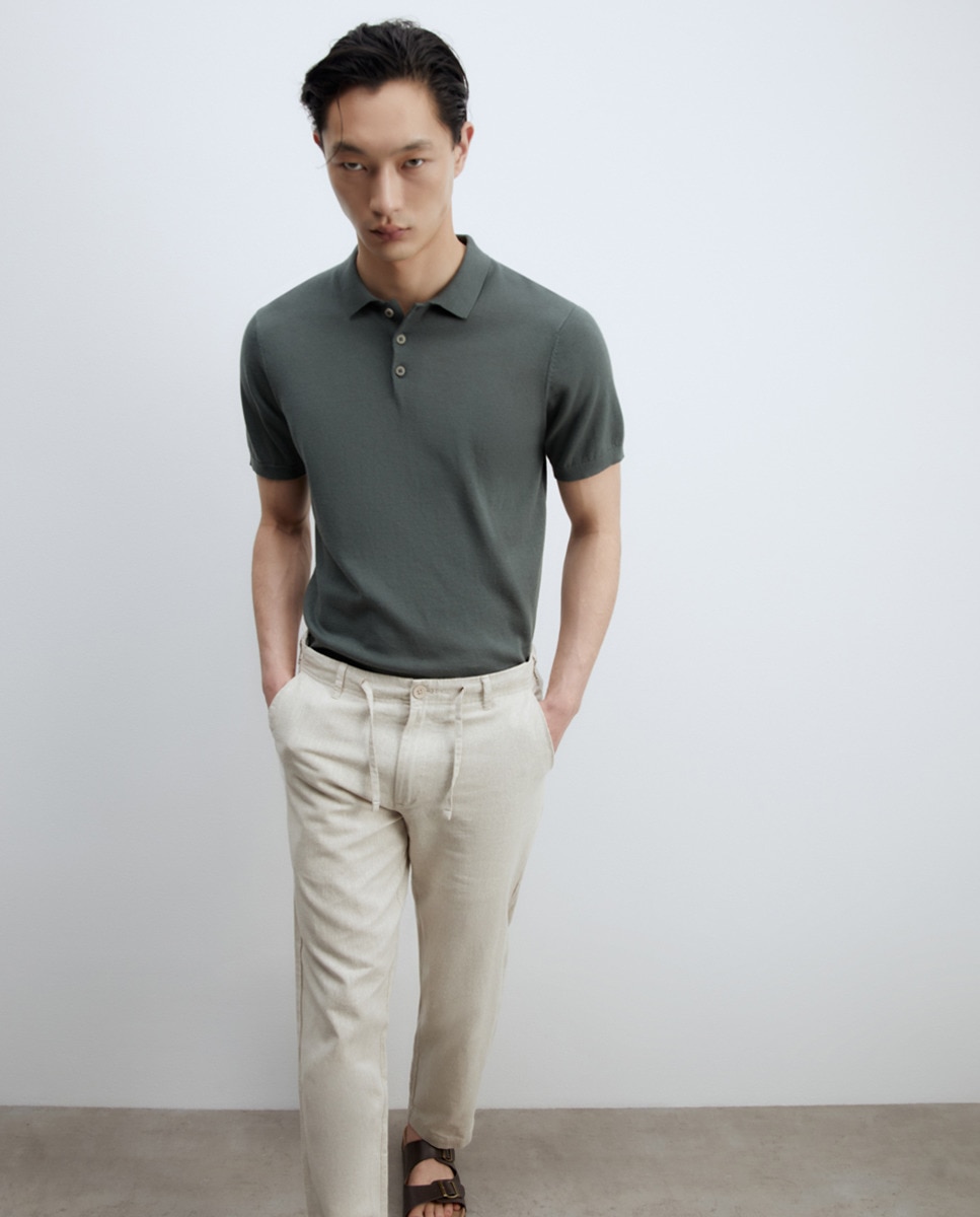 Camisola de malha com colarinho de pólo Verde-2