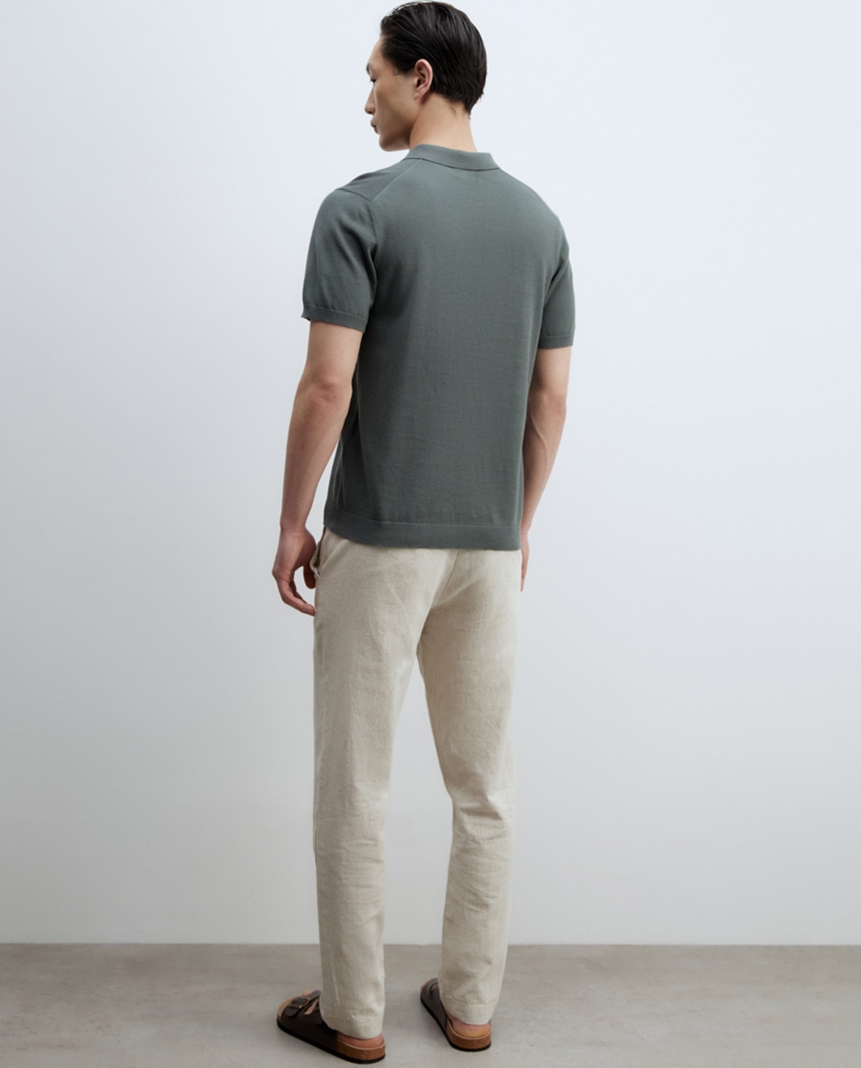 Camisola de malha com colarinho de pólo Verde-4