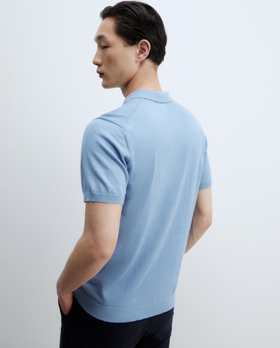 Camisola de malha com colarinho de pólo Azul-6
