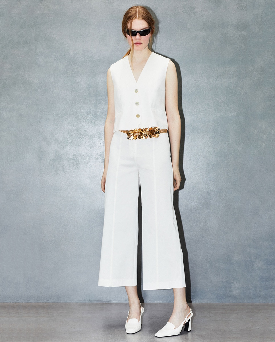 Calças Tipo Culotte Branco-1