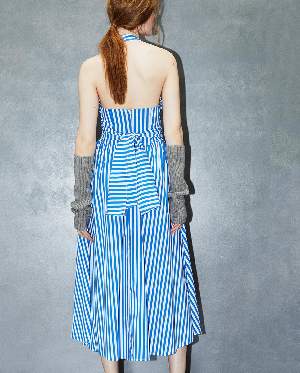 Vestido às Riscas com Laço Azul-6