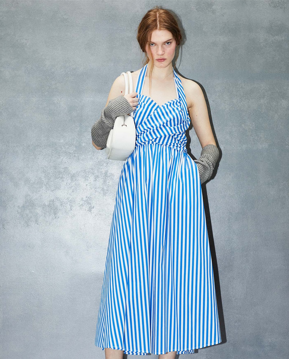 Vestido às Riscas com Laço Azul-1