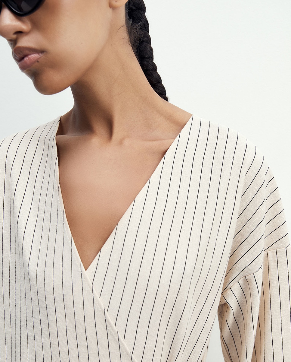 Kimono com Efeito de Linho Bege-3
