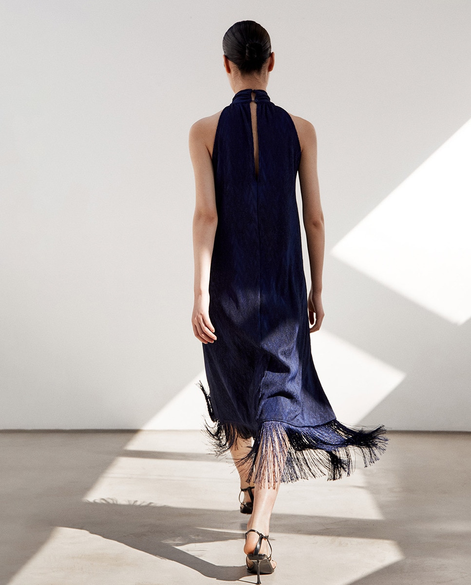 Vestido com Franja Azul-marinho-3