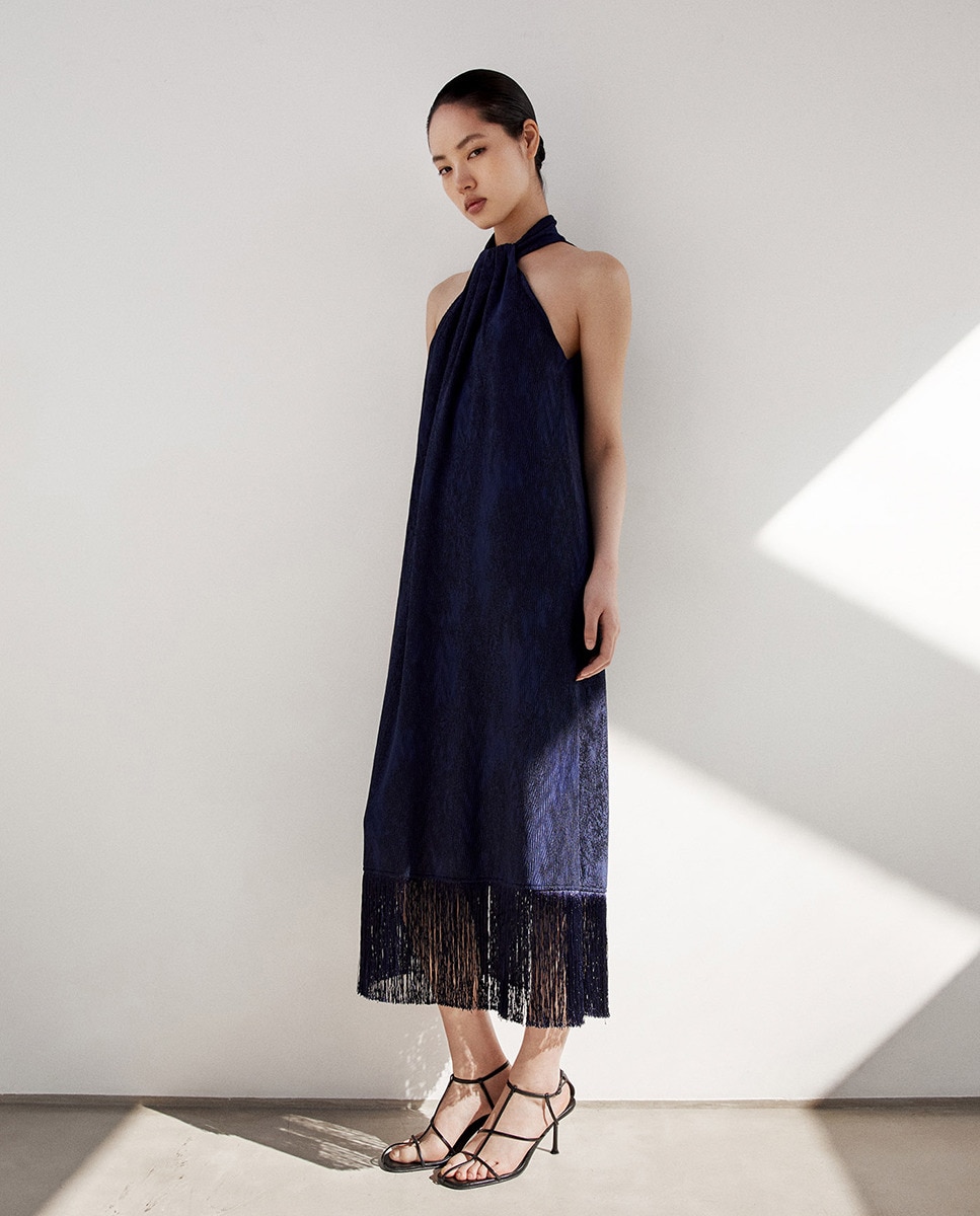 Vestido com Franja Azul-marinho-2
