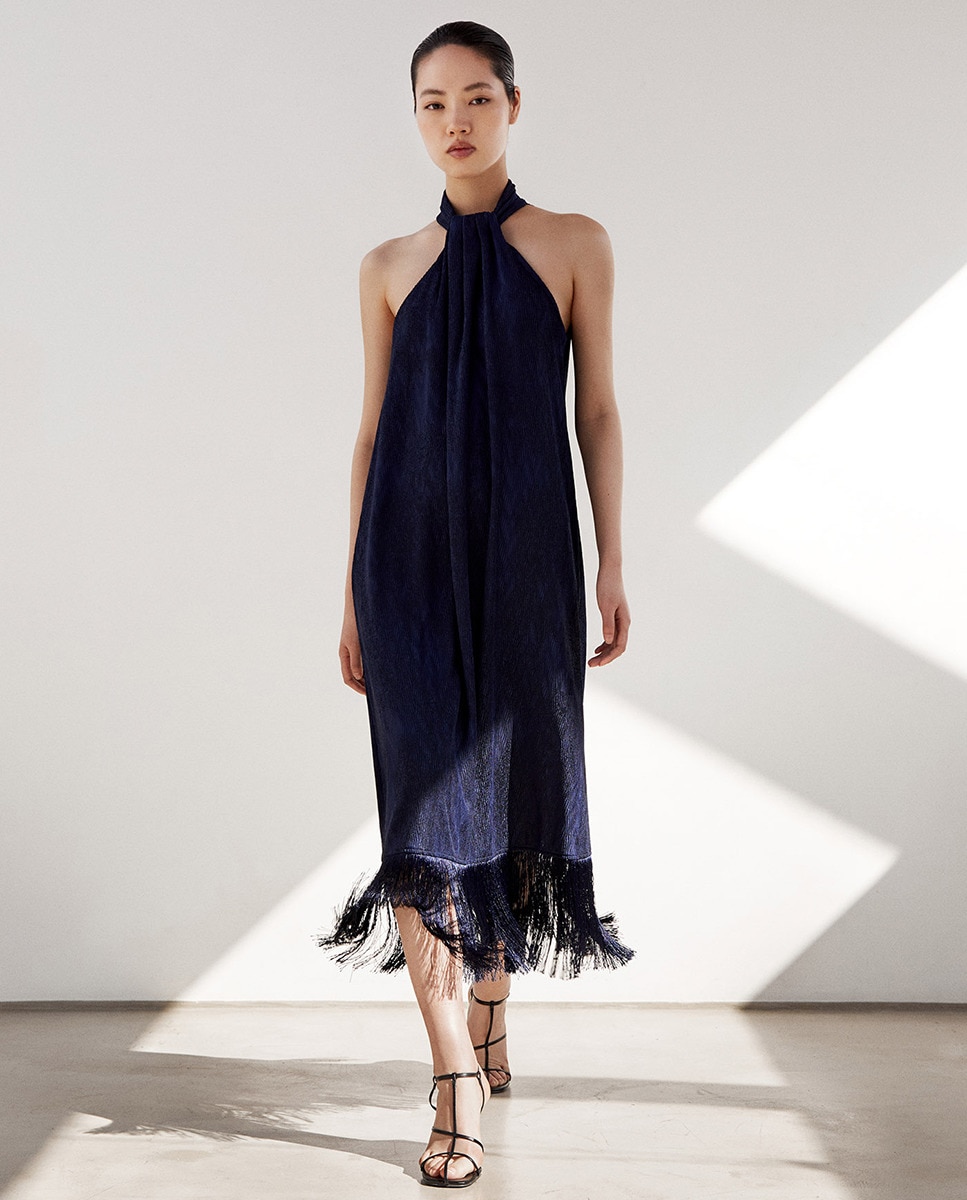 Vestido com Franja Azul-marinho-1