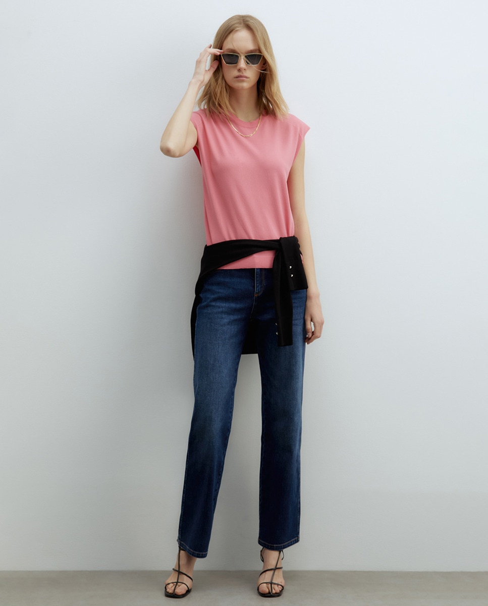 Top Liso com Manga Rosa-2