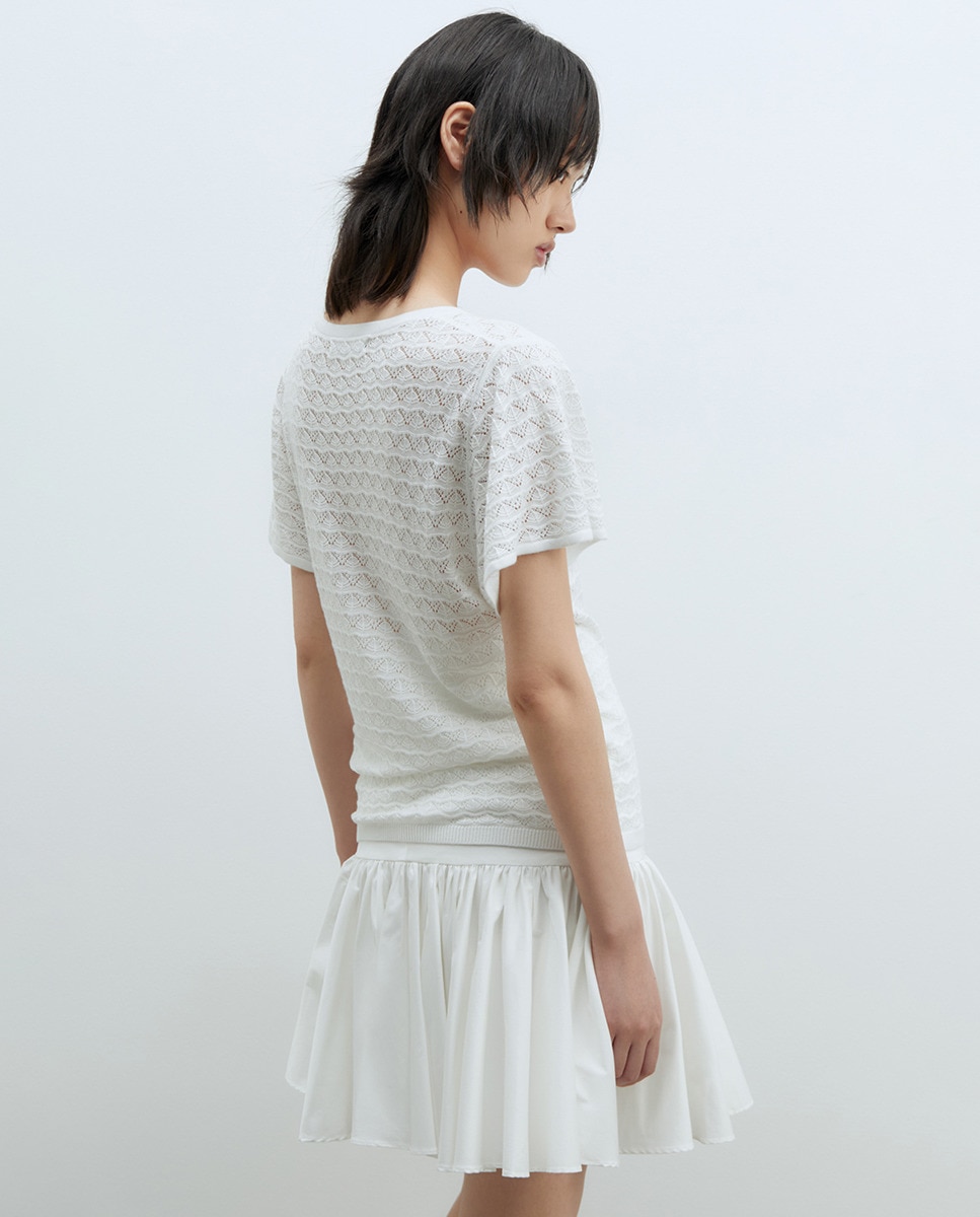 Camisola de malha com manga curta Branco-5