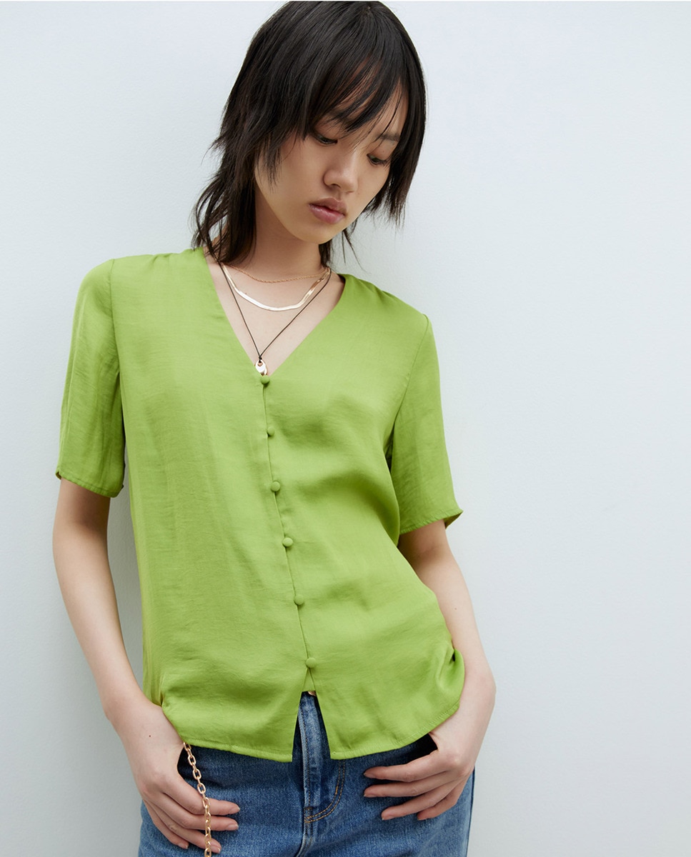 Blusa de Manga Curta Verde-claro-1