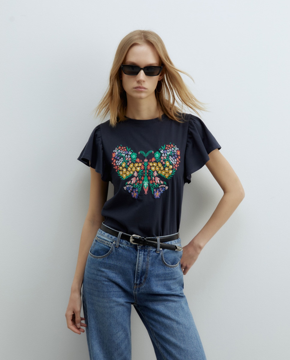 T-shirt Bordada Azul-marinho-1