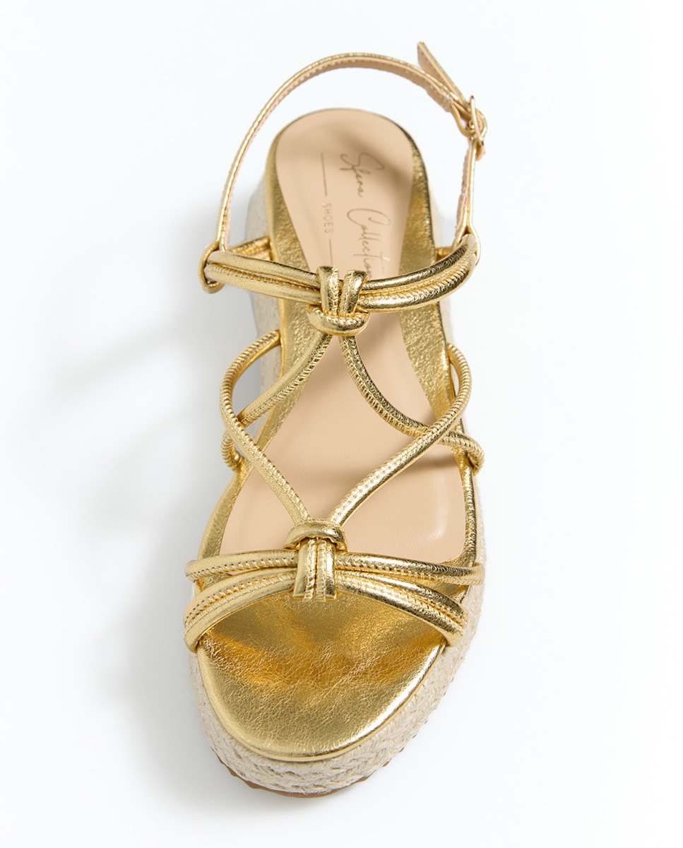 Sapatos de cunha baixa com nó Ouro-5