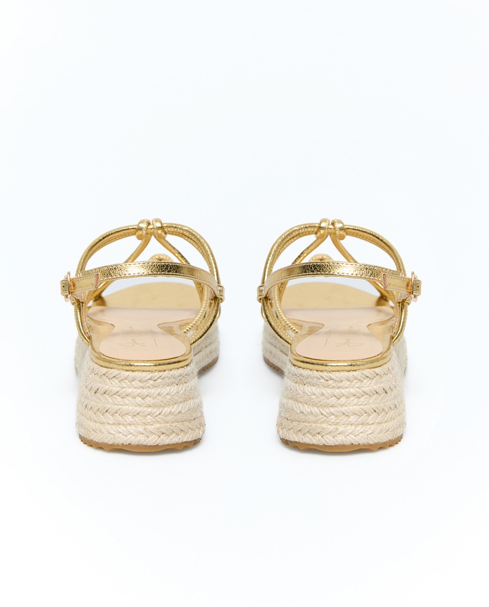 Sapatos de cunha baixa com nó Ouro-4