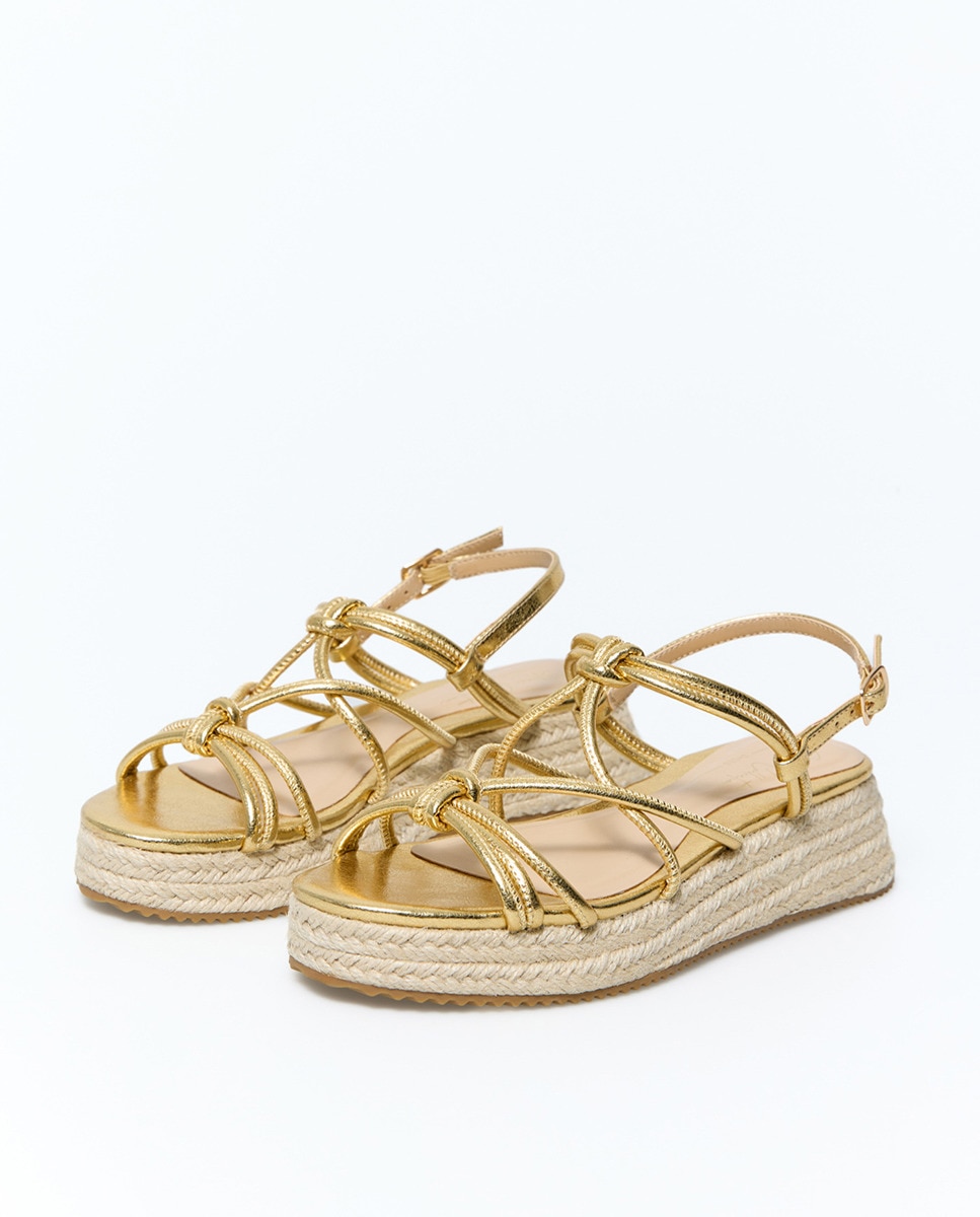 Sapatos de cunha baixa com nó Ouro-3
