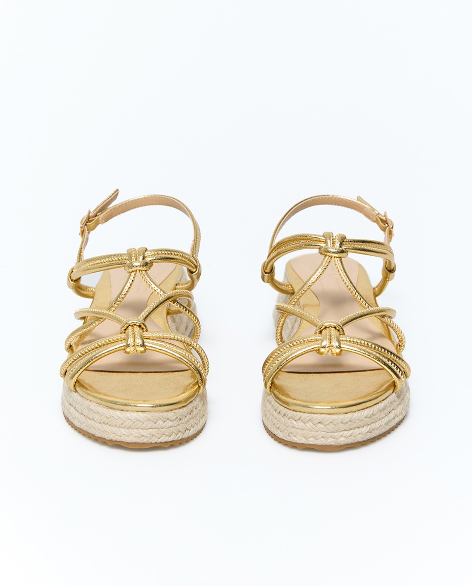 Sapatos de cunha baixa com nó Ouro-2