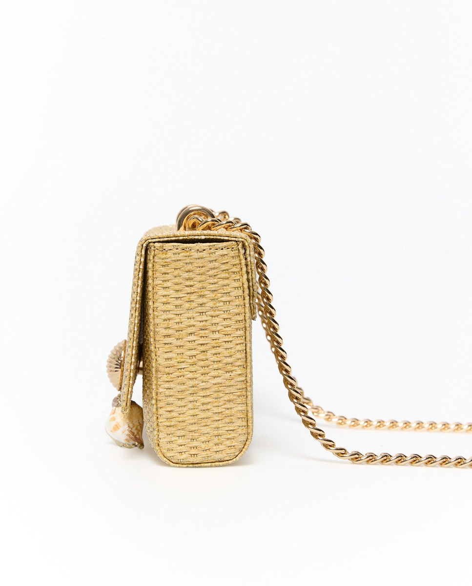 Mala Crossbody de Ráfia com Conchas Ouro-3