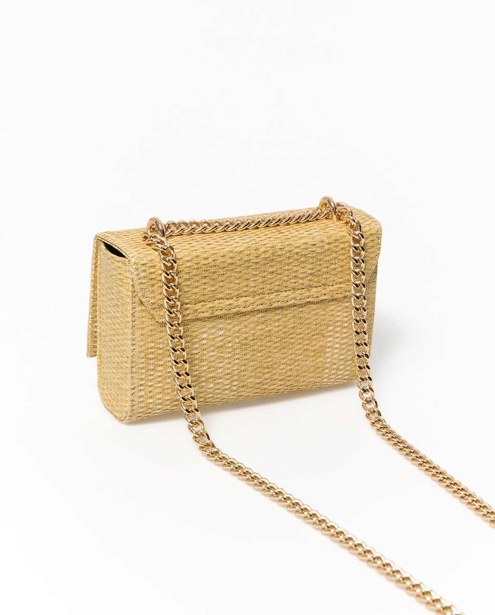 Mala Crossbody de Ráfia com Conchas Ouro-2