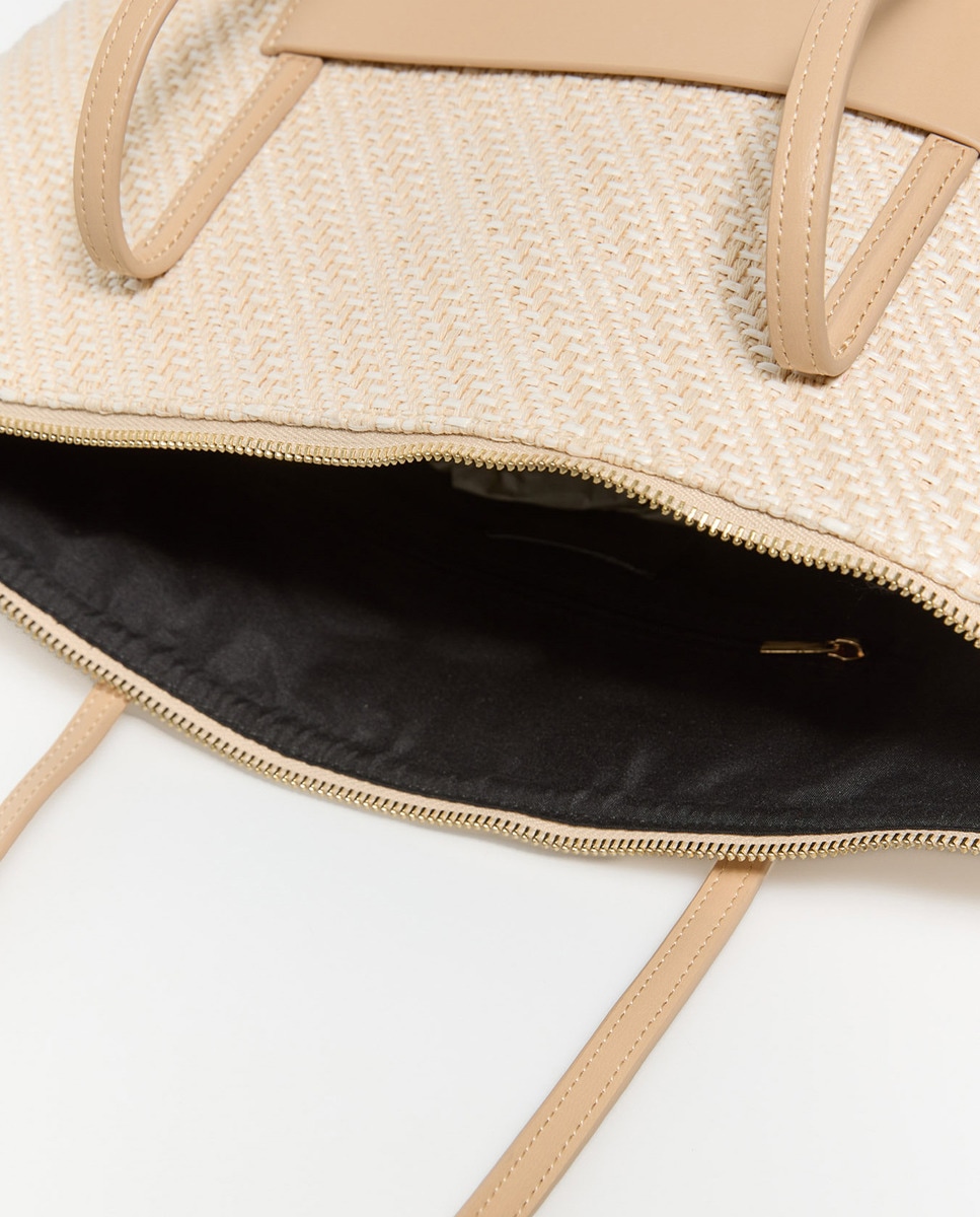 Mala Shopper de Ráfia com Bolso Natural-4