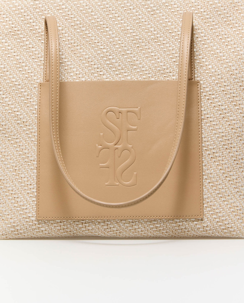 Mala Shopper de Ráfia com Bolso Natural-2