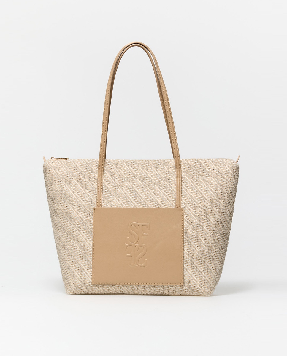 Mala Shopper de Ráfia com Bolso Natural-1