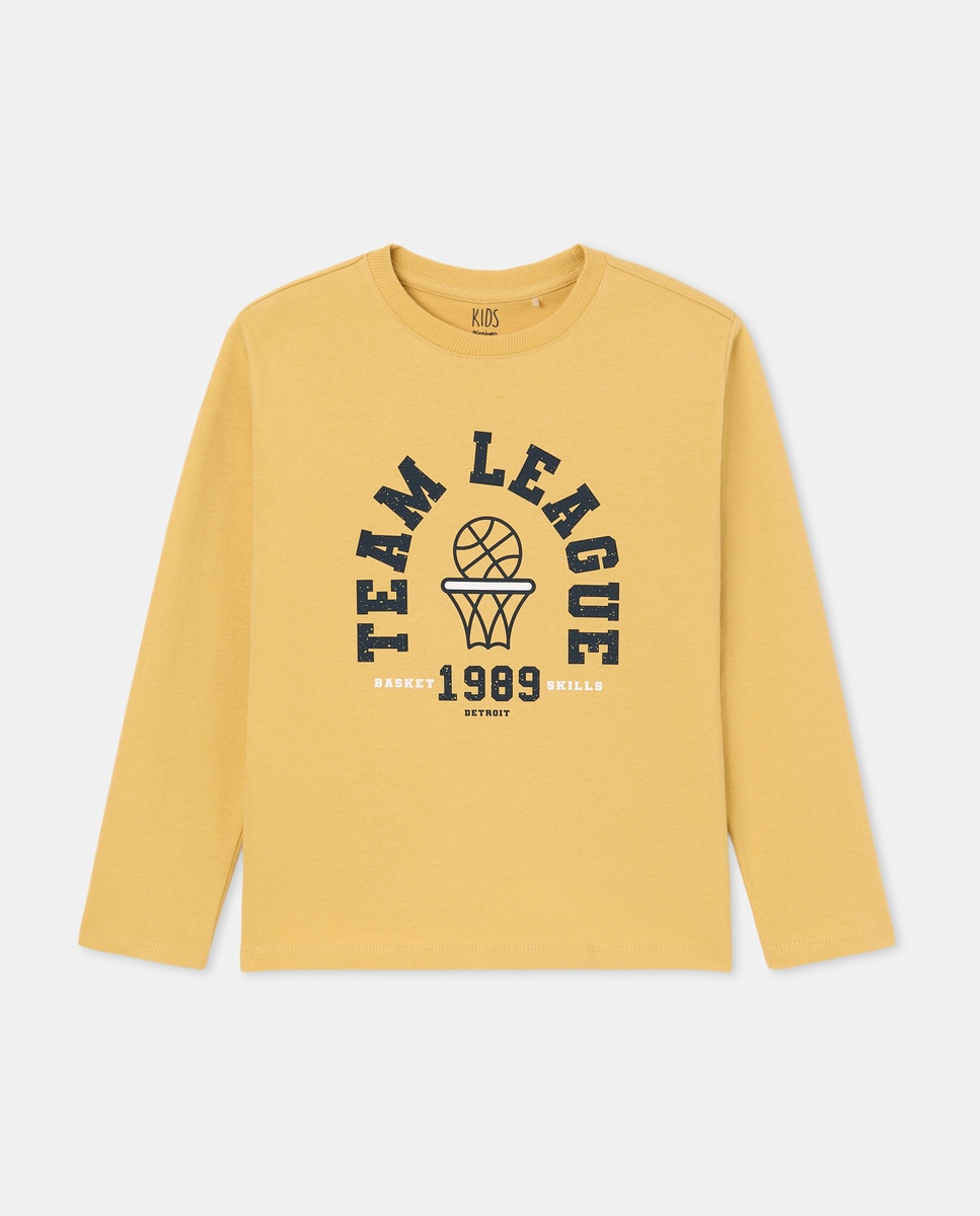 Camisola de Manga Comprida com Estampado Básico Amarelo-4