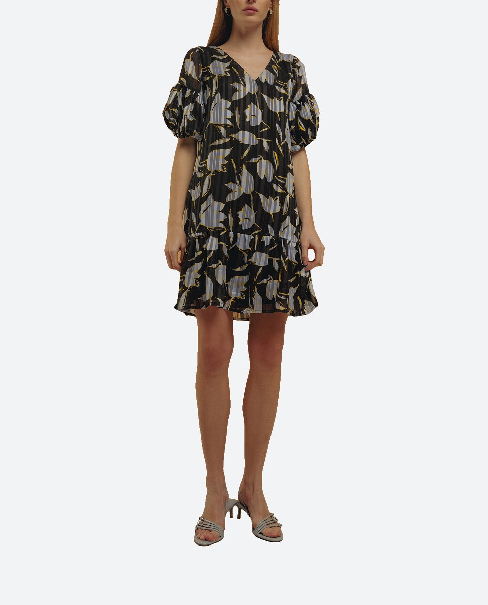 Imagen 0 de Vestido corto con volante y manga corta abullonada