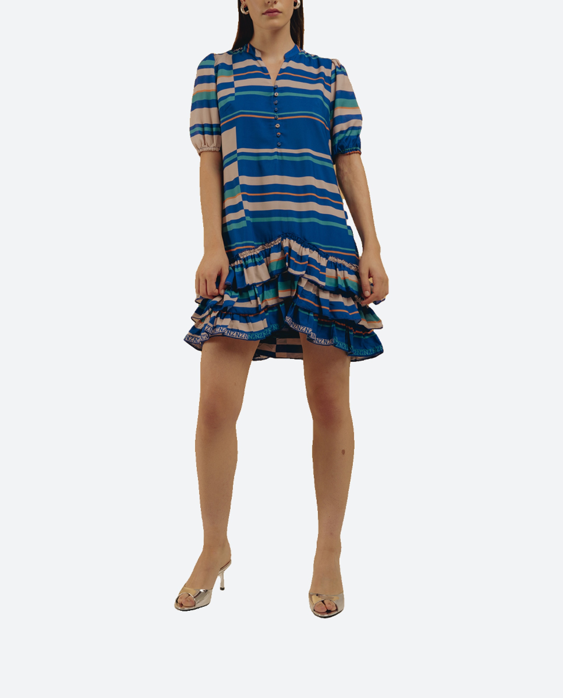 Imagen 0 de Vestido corto con volantes y escote pico
