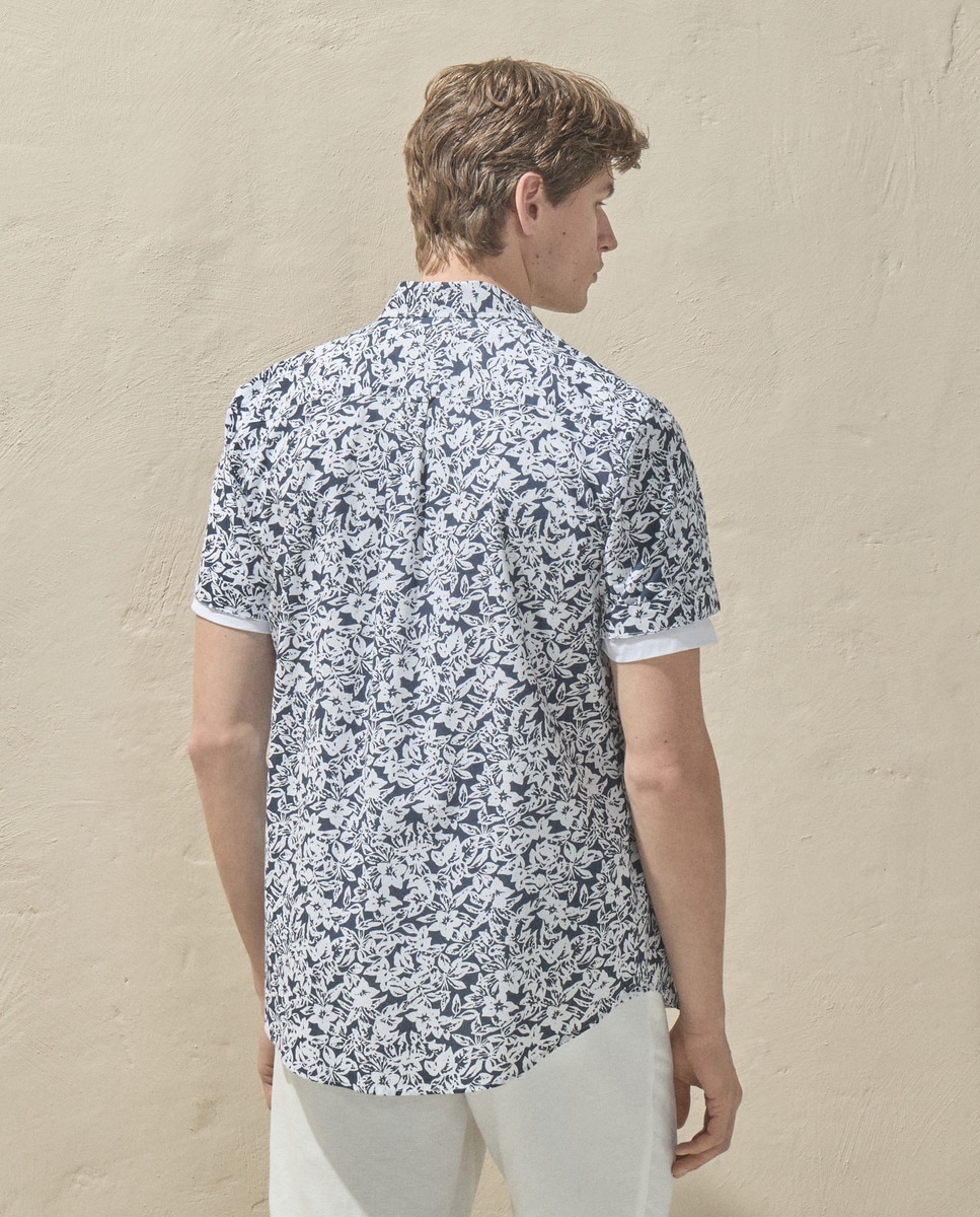 Camisa com Estampado e Manga Curta Azul-marinho-3