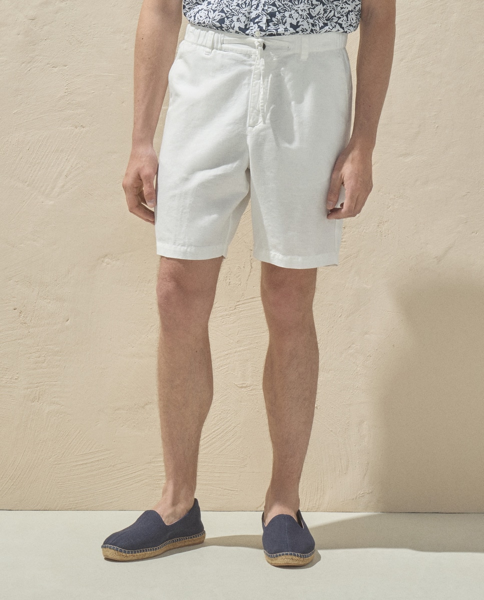 Bermudas Regular de Linho de Algodão Branco-2