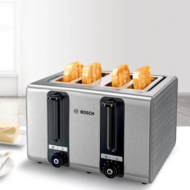 Torradeira Bosch Silicone line TAT7S45 com 4 Fendas Curtas - Inox e Cinzento Cinzento/Inox-3