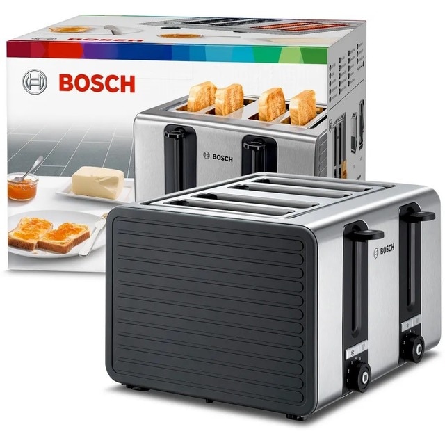 Torradeira Bosch Silicone line TAT7S45 com 4 Fendas Curtas - Inox e Cinzento Cinzento/Inox-2