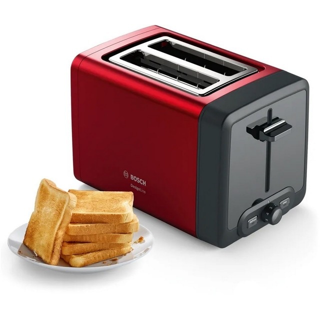 Torradeira Bosch Compacta DesignLine TAT4P424 de 970 W com 2 Fendas Curtas - Vermelho Vermelho/Inox-2