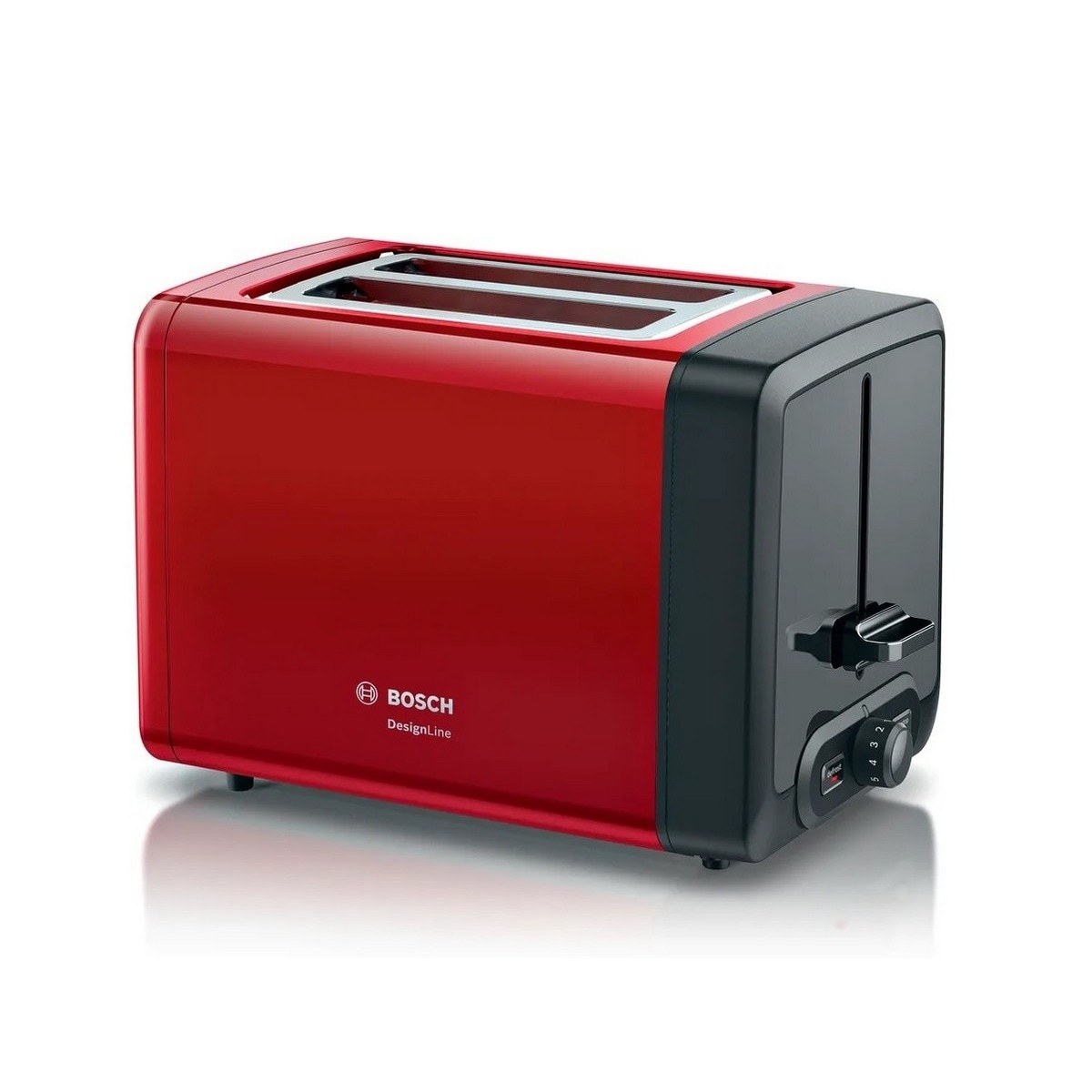 Torradeira Bosch Compacta DesignLine TAT4P424 de 970 W com 2 Fendas Curtas - Vermelho Vermelho/Inox-1